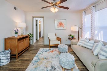 Living Room with Ceiling Fan at Lofts of Wilmington, Wilmington